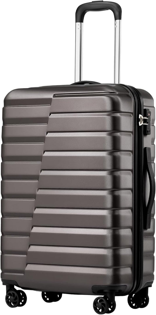 Coolife Carry On Luggage Airline Approved with Wheels Hard Shell Suitcase Spinner TSA Lock Telescopic Handle 20-inch,Gray