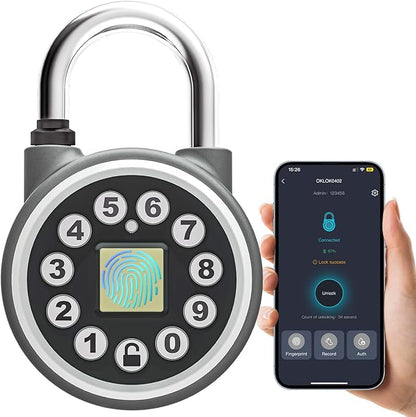 SFW Fingerprint Padlock,Bluetooth Pad Locks with Code, Water Resistant Smart Padlocks with Mobile App.Suitable for Gyms, Sports Facilities, Bicycles, Schools, Luggage and Lockers (Silver)
