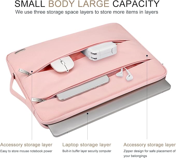 Voova 15.6 16 Inch Laptop Sleeve Case Compatible with MacBook Pro 16 M1/M2/M3/M4 Max 2019-2025, 15.6-16” Hp Lenovo Acer Asus, Waterproof Slim Computer Bag Cover with Handle, Pink