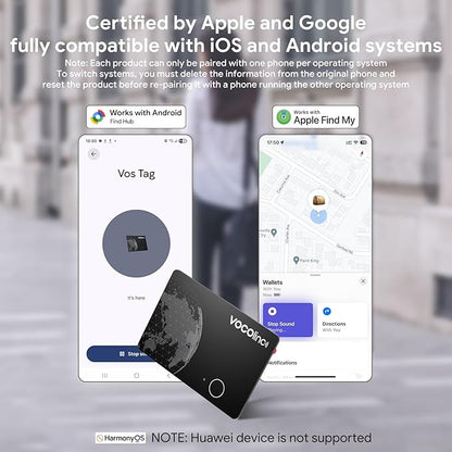VOCOlinc Air Tag Smart Card for Android & iOS, New Dual System Rechargeable Wallet Tracker Work with Google Find Hub or Apple Find My APP, Item Finder Locator for Luggage, Suitcase. Slim 1.6mm, 1 Pack