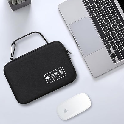 Lacdo Hard Travel Electronic Organizer Case for MacBook Power Adapter Charger, Cables, Apple Pencil, Mouse, Power Bank, USB Flash Disk,SD Card Small Protective Portable Accessories & 3 Cable Tie,Black
