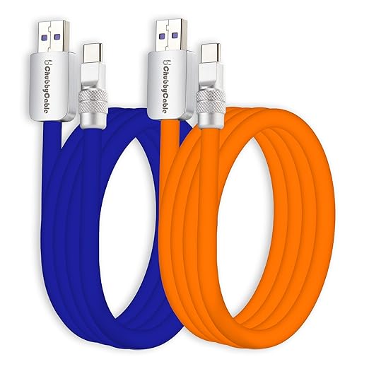 chubbycable Couple Chubby 2-Pack 120W USB C Cable Extra Thick Silicone Fast Charging Cable Compatible with iPhone 17-15 Series iPad Galaxy Series, Dark Blue+Orange, USB-A to Type-C, 16.4FT