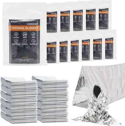 12-Pack Emergency Mylar Thermal Blankets, 82"x62" Space Blankets Foil Blanket, XL Camping Blanket for Outdoors, Hiking, Survival kit, Bug Out Bag，Marathons or First Aid, Silver