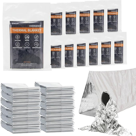 12-Pack Emergency Mylar Thermal Blankets, 82"x62" Space Blankets Foil Blanket, XL Camping Blanket for Outdoors, Hiking, Survival kit, Bug Out Bag，Marathons or First Aid, Silver