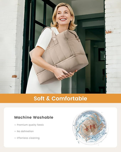 LOVEVOOK Travel Duffle Bag,Puffer Weekender Bags For Women with Shoe Compartment,42L Carry On Overnight Duffel Bag For Airplanes,Hospital Bag for Labor and Delivery,2Pcs Set