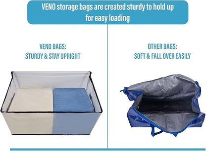 VENO 6 Pack Moving Bags and Large Christmas Decoration Storage Bins with lids. Alternative to Moving Boxes, Packing Supplies for College. Heavy Duty Totes (Clear, 6 Pack)