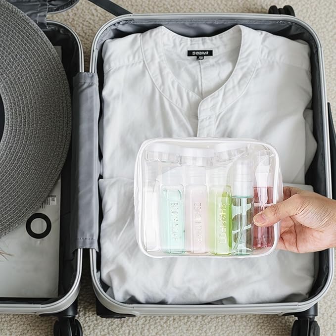 Cosywell Travel Bottles for Toiletries 14 PCS 2oz TSA Approved Travel Shampoo and Conditioner Bottles Leak Proof Travel Size Containers Refillable Small Plastic Squeeze Bottles for Cream Lotion(Clear)