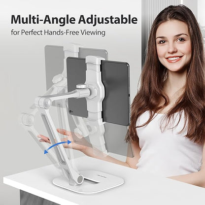AboveTEK Multi-Angle Adjustable Tablet Stand, 360 Swivel iPad Stand Aluminum Desk Mount Fits 4'-11" Tablets White