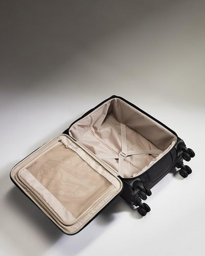 ANTLER - Soft Stripe Carry On Luggage 22x14x9 Airline Approved - Cabin Suitcase with Expander, Adjustable Handle, 4 Spinner Wheels, Lightweight, TSA Lock - Recycled Polyester Luggage - Black