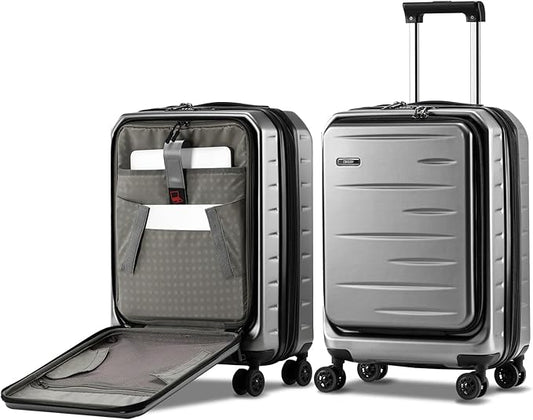 Expandable Carry On Luggage Airline Approved, 20 Inch Lightweight ABS+PC Hard Shell Suitcases with Front Pocket, Spinner Wheels, TSA Lock (Dark Gray, 1PC)