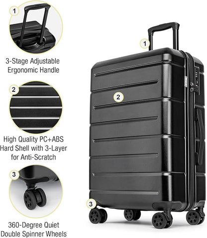 KYME Large Suitcases with Wheels Hardshell 28 Inch Luggage TSA Approved Big Checked Luggage Durable Travel Rolling Suitcase for Women Men Black