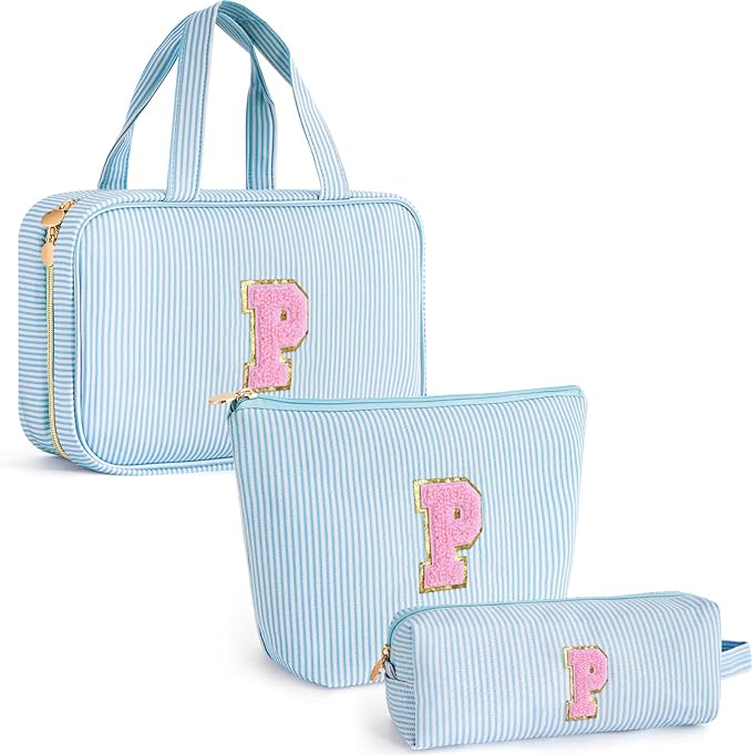Toiletry Bag Small Make Up Bag Set - Travel Makeup Bag Pouch for Women Cosmetic Pouch Cute - Personalized Gifts Mom Gifts for Women Her - Blue P