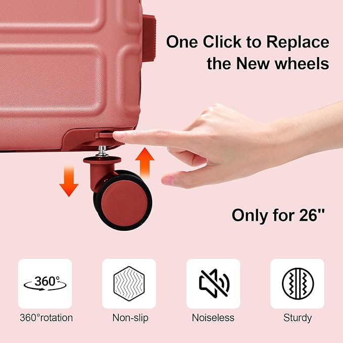 4 Piece Luggage Set Expandable ABS Travel Suitcase Set with Double Spinner Wheels TSA Lock Hardshell Durable Lightweight Traveling Luggage Sets Gift for Back to School (Rose Golden, 28in26in20in13in)
