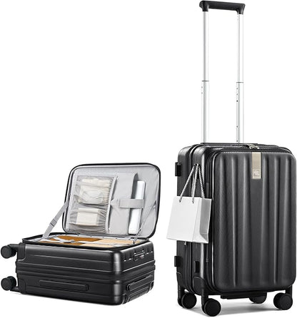 Hanke 20 Inch Expandable Carry On Luggage Airline Approved Top Opening Hard Shell Suitcases with Wheels Lightweight Travel Luggage Carry On Suitcase for Woman Men-Jet Black
