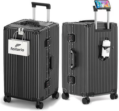 feilario 30in Super Large Captain Aluminum Frame Hardside Spinner Wheels Luggage, Removable Wheels Zipperless Checked Suitcase with Cup Holder/Phone Holder