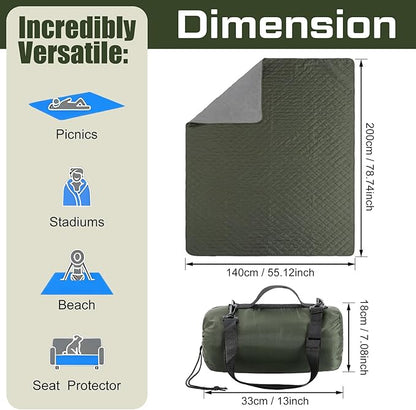 Tranqun 2 Large Outdoor Blanket 78'' x 55'' Quilted Windproof Waterproof Fleece Sandproof Stadium Foldable Warm Blanket for Camping Picnic Sporting Events Cold Weather (Military Green)