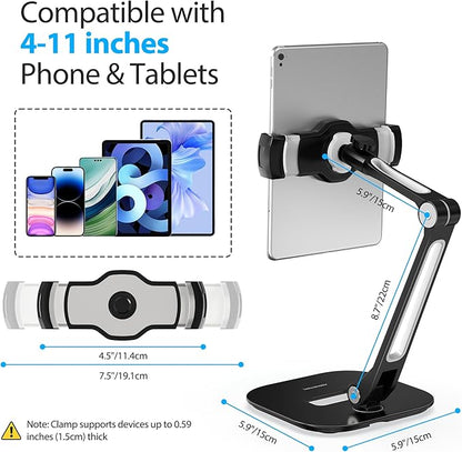 AboveTEK Tablet Stand, Multi-Angle Adjustable iPad Stand Holder, 360° Swivel Tablets Stand Aluminum Desk Mount Fits 4”-11"(Diagonal) iPad/mini/Air/Pro for Business Kiosk Office – Black