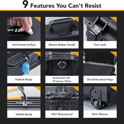 Lykus HC-7240 Large Waterproof Hard Case with Wheels and Customizable Foam, Interior Size 28.3x21.6x15.6 inch, Suitable for cameras, lenses, electronic equipment and more