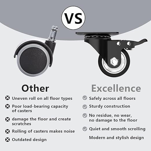 3 Inch Wheel Casters,Set of 4 Heavy Duty,Black Industrial Casters with Brake, Locking Casters for Furniture and Workbench for Cart,Top Plate Swivel Wheels and Load 1000lbs (Two Hardware Kits Include)