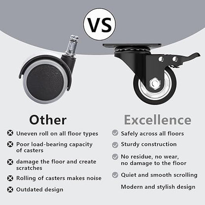 3 Inch Wheel Casters,Set of 4 Heavy Duty,Black Industrial Casters with Brake, Locking Casters for Furniture and Workbench for Cart,Top Plate Swivel Wheels and Load 1000lbs (Two Hardware Kits Include)