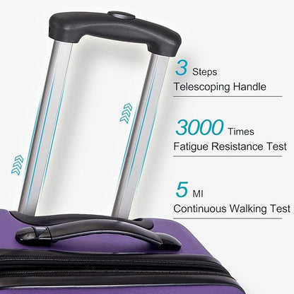 Merax Luggage Set, Lightweight Carry on Luggage Airline Approved, Hard Case with Spinner Wheels, Purple, 3 Set
