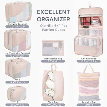 ALL INCLUDED 10 Set Durable Packing Cubes for Suitcases,Gifts for Women Mom, UPGRADED Anti-Tear Stitching, NEW Improved Luggage Packing Organizers for Travel Accessories (Beige)