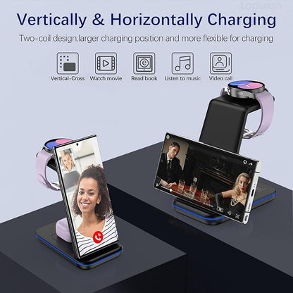 Wireless Charging Station for Samsung/Android, Fast Wireless Watch Charger Station Compatible for Samsung Galaxy S25 Ultra/S24/S23+/Z Flip 7/6 Fold 7/6, Watch8/7/Pro/Active 2 Galaxy Buds3/2 Pro(Black)