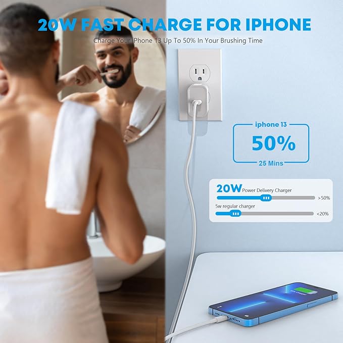 iPhone 14 Charger,Fast Charger iPhone [MFi Certified]Type C Charger USB C to Lightning Cable 20W Fast Charging Adapter Block for iPhone 14/14 Pro/13Pro Max/iPhone 12 Mini/12 Pro Max/11/XS/XR/X/SE/iPad