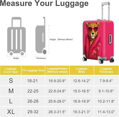 ANNA QUEEN Fashionable Leopard Luggage Cover, Leopard in Pink Coat and Sunglasses, Stretchable, Washable Travel Sleeve for 20-22 Inch Luggage