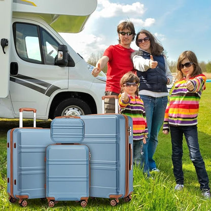 Kono 4 Piece Luggage Sets Expandable(only 28") with Spinner Wheels TSA Lock Lightweight PC+ABS Hardside Travel Rolling Suitcases 20in 24in 28in Carry on and 12in Mini Cosmetic Case Apricot Blue