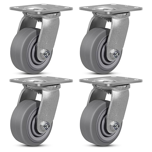 4"x2" Rubber Wheels (Flat Tread)- Heavy Duty Casters, Industrial Caster Wheels- Set of 4 with up to 2800 LB Capacity- Use for Dollies, Workbench(4 Swivel)