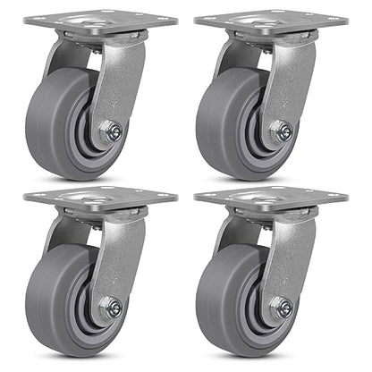 4"x2" Rubber Wheels (Flat Tread)- Heavy Duty Casters, Industrial Caster Wheels- Set of 4 with up to 2800 LB Capacity- Use for Dollies, Workbench(4 Swivel)