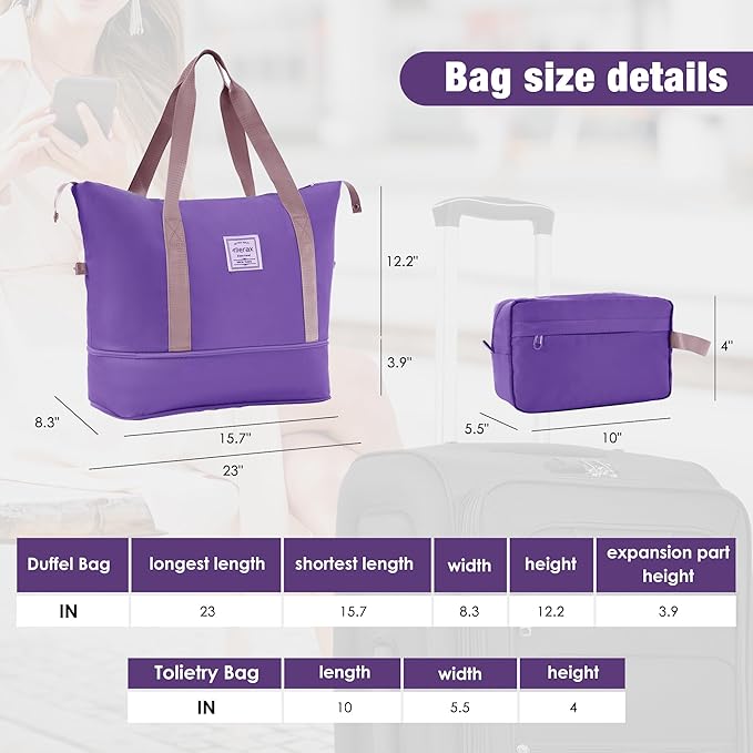 Merax Luggage Set, Softside Suitcase 3 Piece, Expandable Lightweight Luggage Sets with Duffel Bag 22" 26" 30" Suitcase with Wheels TSA Lock,Purple
