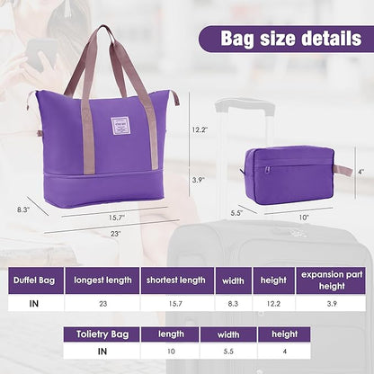 Merax Softside Luggage Set Softshell Lightweight 3 Piece Spinner Suitcase with Duffel Bag Expandable Upright Travel Luggage 22" 26" 30",Purple
