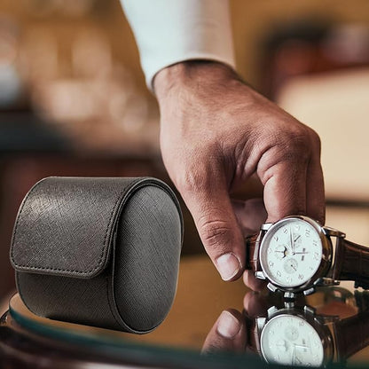 MR.OKAY Single Watch Travel Case- Classic Leather Watch Case With Perfect Texture.Portable Watch Roll Or Organizer For Storage And Display. Luxury Gifts For Men, All Handmade by Artisans.
