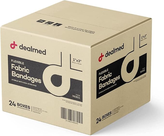 Dealmed Sterile Flexible Fabric Adhesive Bandages – 1x3 Inch – 100/Box - 24 Boxes - Breathable First Aid Strip Pack - Soft Stretch Wound Patch for Medical, Emergency Kits & Clinic