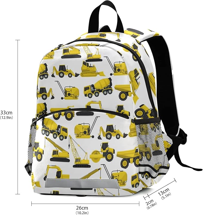 Construction Truck Excavator Bulldozer Kid's Toddler Backpack for Boys Girls Preschool Nursery with Safety Leash (01142)