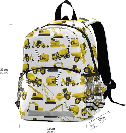 Construction Truck Excavator Bulldozer Kid's Toddler Backpack for Boys Girls Preschool Nursery with Safety Leash (01142)