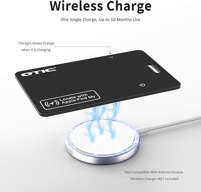 OTIC Wallet Tracker Card, Ultra-Thin 1.7MM Rechargeable Finder, Up to 10-Month Use, Works with Apple Find My (iOS), Locator for Wallet, Luggage, Passport, IP67 Waterproof, 1 Pack