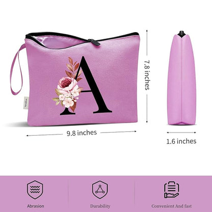 Vavabox A-Z Personalized Makeup Bag, Birthday Gifts for Women Mom, Gifts for Best Friend, Bride Bridesmaid Cosmetic bag (W, Purple)