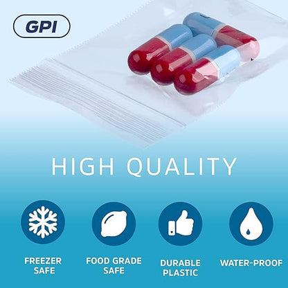 Clear Plastic Resealable Zip Bags - Bulk GPI Pack Of 200 1.5" x 2" 2 Mil Thick Strong & Durable Poly Baggies with Resealable Zip Top Lock for Travel, Storage, Packaging & Shipping.