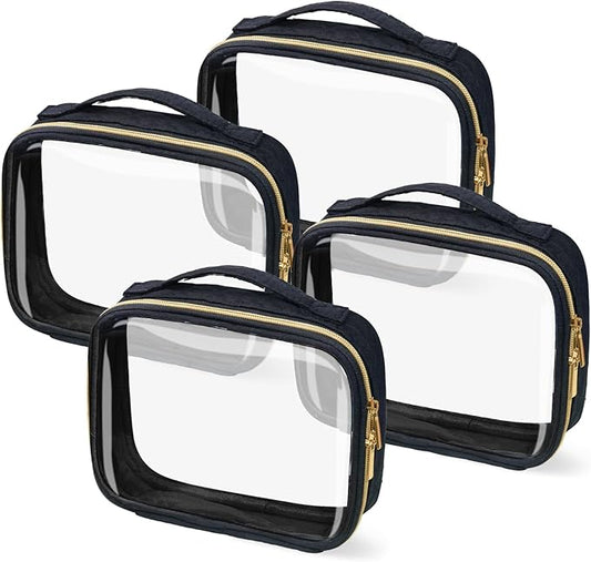 TSA Approved Travel Toiletry Bag,4 Pack Clear Makeup Bags with Handles,Quart Size Clear Cosmetic Bags for Traveling Women,Men,Carry on Airport Airline Compliant Bag,Black