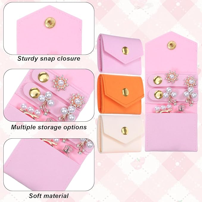 3 PCS Mini Travel Jewelry Bag, Portable Small Jewelry Travel Bag with Buckle, Foldable Small Jewelry Travel Pouch for Rings, Necklaces, Earrings, Bracelets