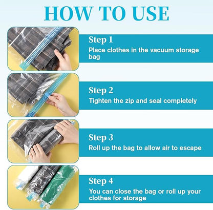 4 PCS Compression Bags for Travel, Roll-Up Space Saver Bag 18.9x13.8in Vacuum Seal Storage Bags for Packing Clothing Suitcases Luggage Home Organizers, No Pump Needed