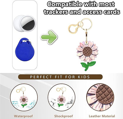 Shiny Leather Charm Keychain Holder Case Compatible with AirTag,Cute Protective Cover with Keyring,Anti-Scratch Finder GPS Tracker Case for Wallet Keys,Bag,Pets(Flower D)