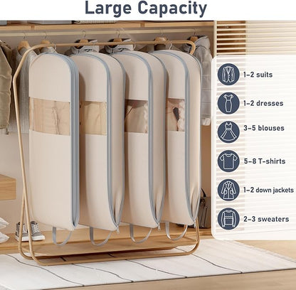 DIMJ 2 Pack 43" Space Saving Garment Bags for Hanging Clothes With Compression Zipper Carry Handles and Window, Washable Suit Bag for Dress, Clothes, Coats, Down Jacket, Closet, Moving, Travel