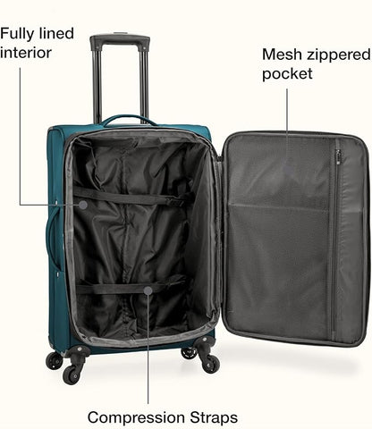 U.S. Traveler Anzio Softside Sturdy Ballistic Nylon Expandable Travel Suitcase Luggage with 4 Spinner Wheels, Teal, Carry-on 22-Inch