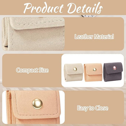 3 Pack Soft Organizer Pouches for Earrings Rings Accessories, Mini Jewelry Travel Case, Beige Pink Gray Compact Storage Bags, Lightweight Portable Jewelry Organizer