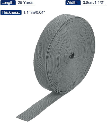 MECCANIXITY Lightweight Polypropylene Webbing Strap 1 1/2" 25 Yard Backpack Strapping Band Grey for Outdoor Luggage Cargo Straps