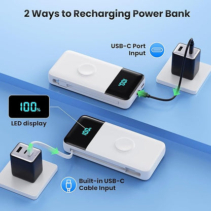 Portable Charger 40800mAh for iPhone with Built-in Cable and iWatch Charger, 25W PD Fast Charging USB C Power Bank,Travel Camping Essentials Battery Pack for iPhone 17/16/15/14/13,Android,Apple Watch